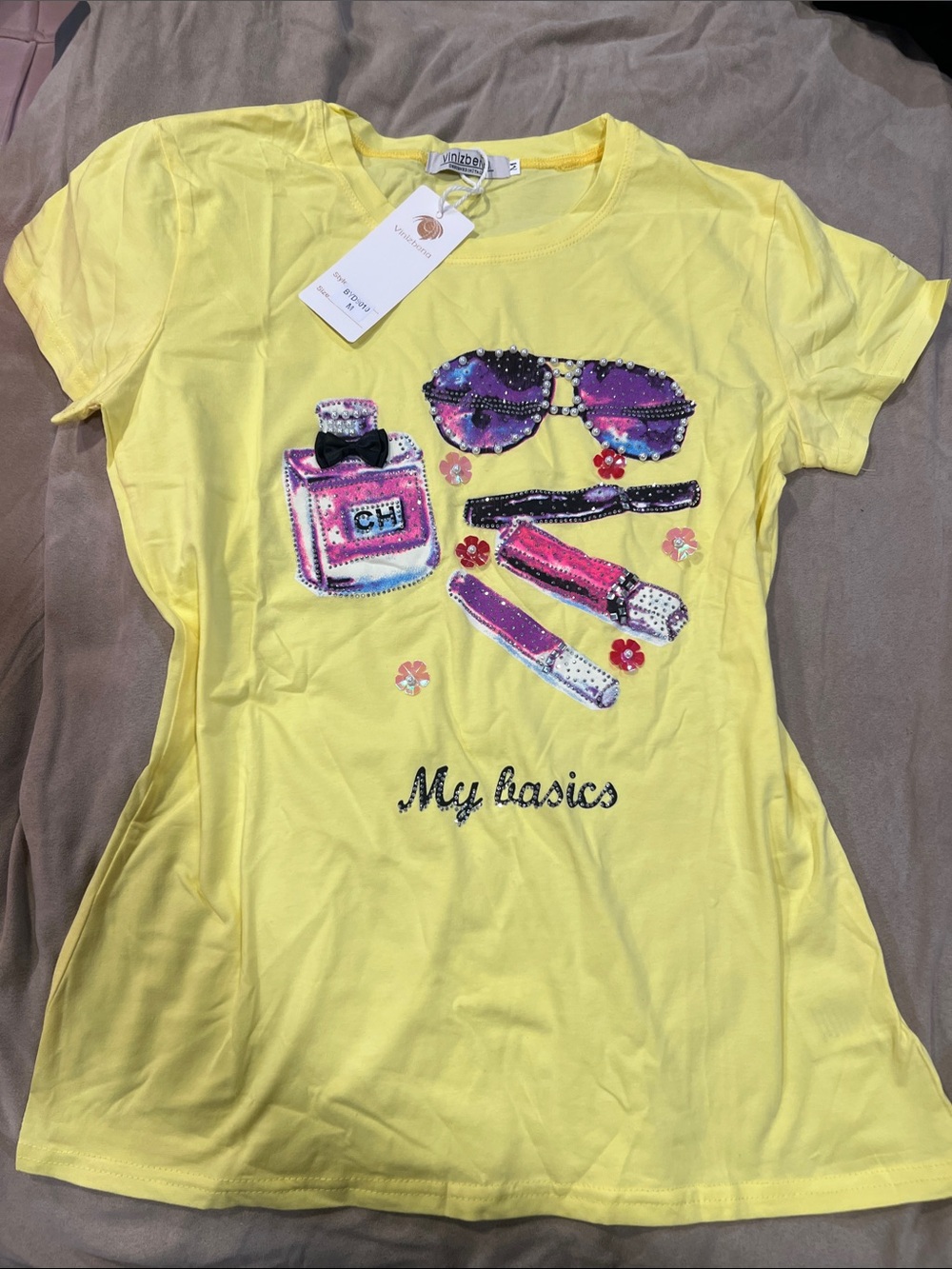 My Basics Girls' Yellow Short Sleeve Graphic Tee with Sequin Details